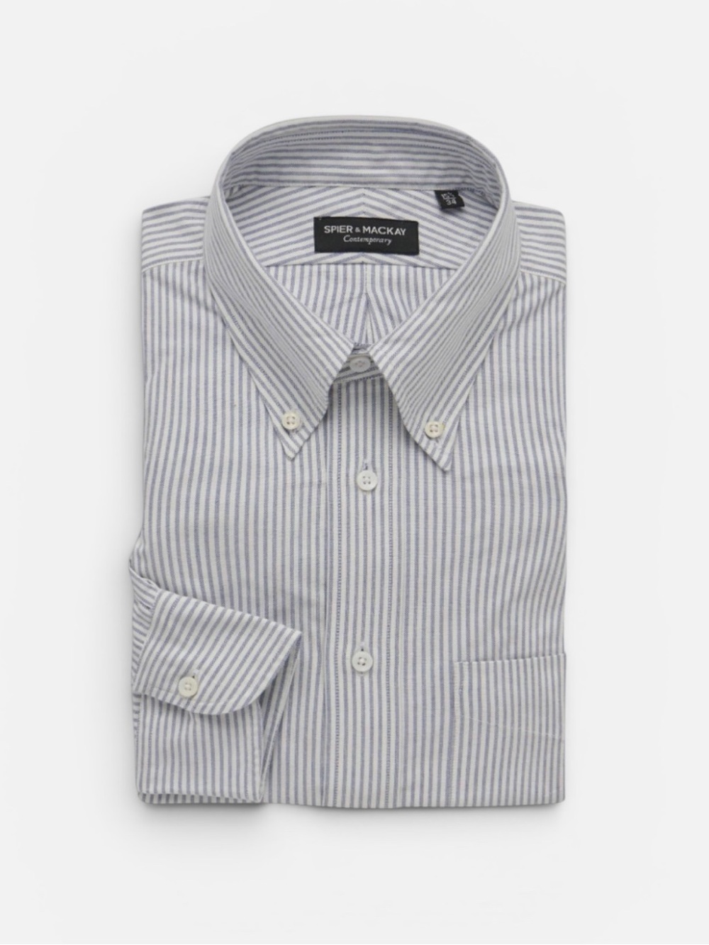 Spier & Mackay mens 16 34 blue white stripe contemporary Oxford dress shirt EUC